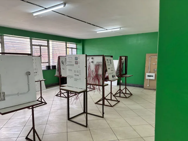 Electrical training boards arranged in an AIET learning room
