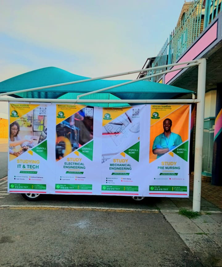 AIET programme banners promoting IT and Tech, Electrical Engineering, Mechanical Engineering and Pre Nursing